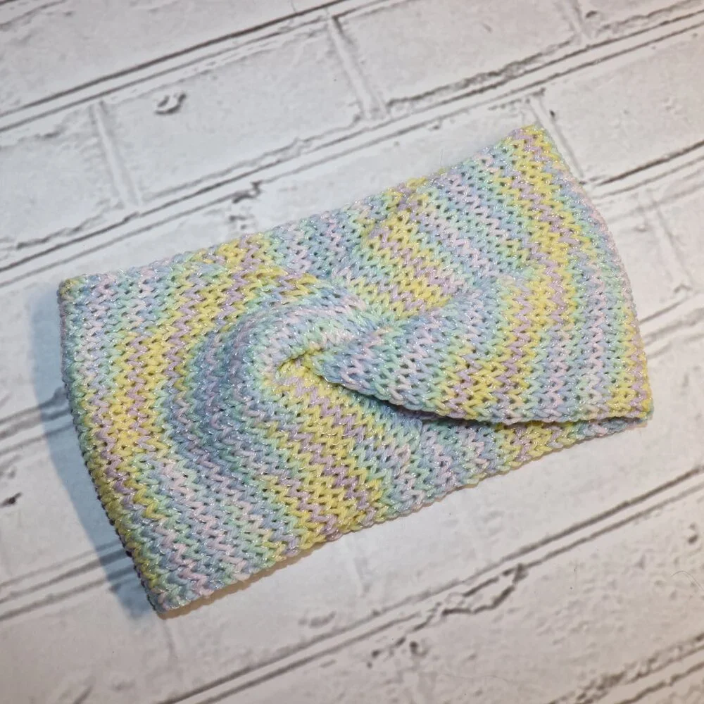🌈✨ Colorful Stripes Twisted Knit Headband · Handmade · One Size